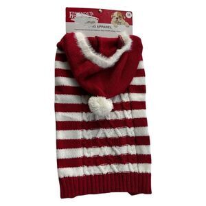 Friends Forever Pet Holiday Cable Knit Red White Sweater Hooded Size Medium NWT
